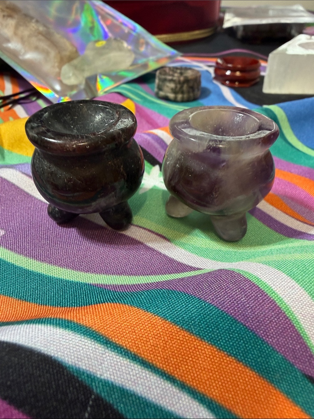 Handcrafted Purple Crystal Mini Cauldron apophyllyite and garnet- amethyst